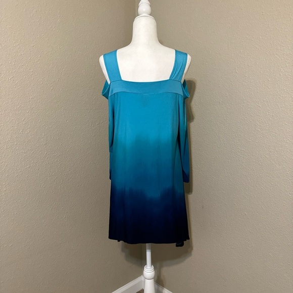 Clara Sun Woo Blue Dip Dye Cold Shoulder Tunic Slinky Wrinkle Free Size XL - Picture 4 of 6